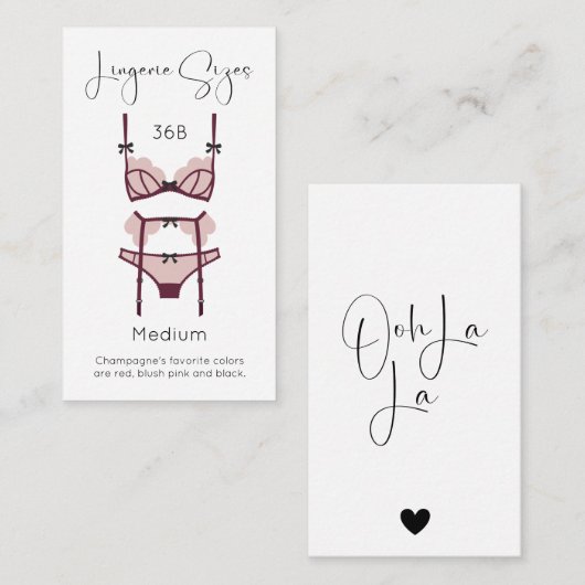 Lingerie Size Kaart Modern Vrijgezellenfeest Inser (Voorkant / Achterkant)