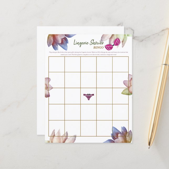 Lingerie Vrijgezellenfeest Bingo Game Papieren Bla (Voorkant / Achterkant in situ)