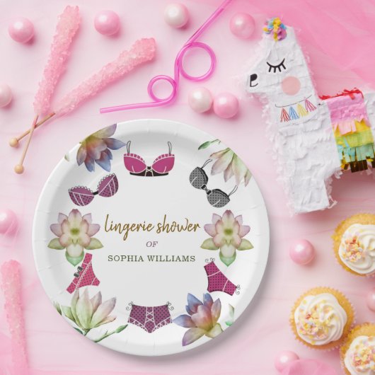 Lingerie Vrijgezellenfeest Bloemen Thema Papieren Bordje (Feest)