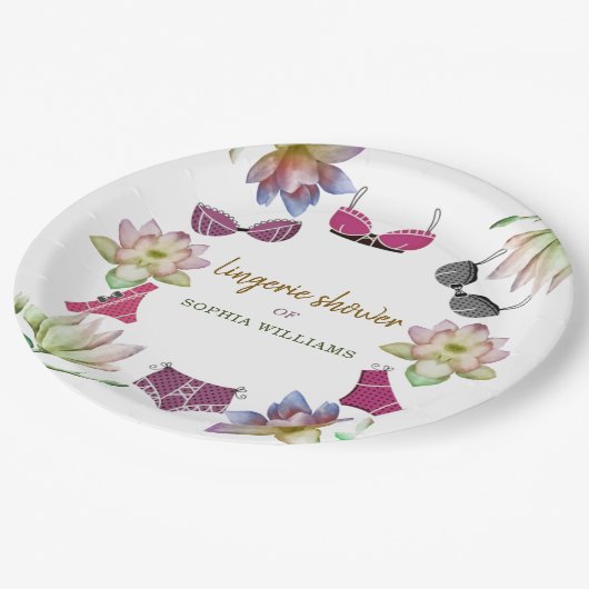 Lingerie Vrijgezellenfeest Bloemen Thema Papieren Bordje (Gekanteld)