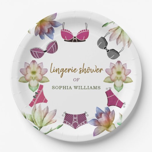 Lingerie Vrijgezellenfeest Bloemen Thema Papieren Bordje (Voorkant)