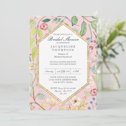 Lingerie Vrijgezellenfeest Blush Waterverf Floral  Kaart (Staand voorkant)