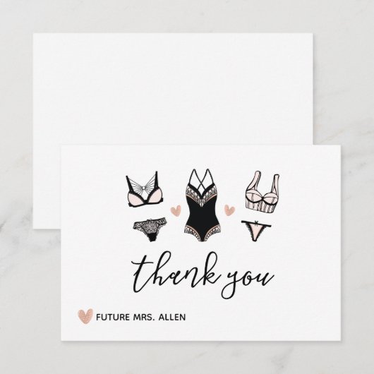Lingerie Vrijgezellenfeest Flat Hartelijk dank Bedankkaart (Voorkant / Achterkant)