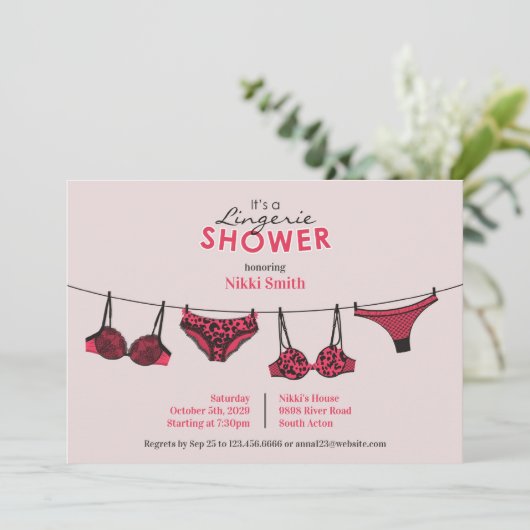 Lingerie Vrijgezellenfeest Flat Invitation Kaart (Staand voorkant)