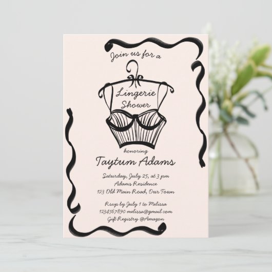 Lingerie vrijgezellenfeest golvende rand schets kaart (Staand voorkant)