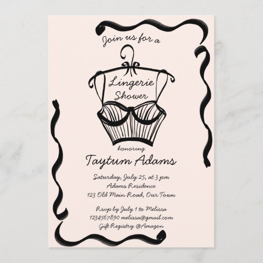 Lingerie vrijgezellenfeest golvende rand schets kaart (Voorkant)