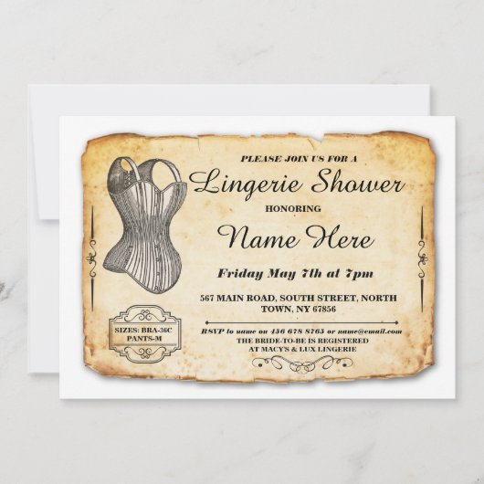 Lingerie Vrijgezellenfeest Partij Korset nodigt u Kaart (Voorkant)