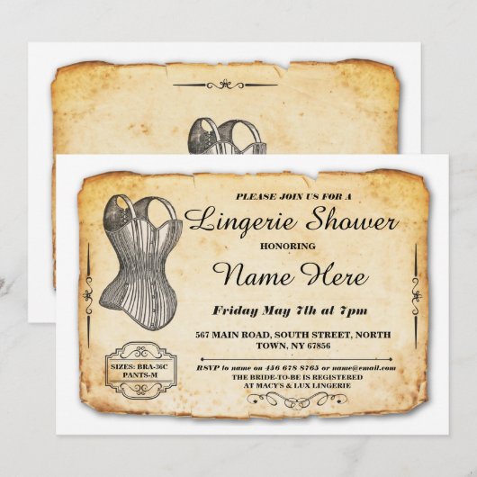 Lingerie Vrijgezellenfeest Partij  Korset nodigt u Kaart (Voorkant / Achterkant)
