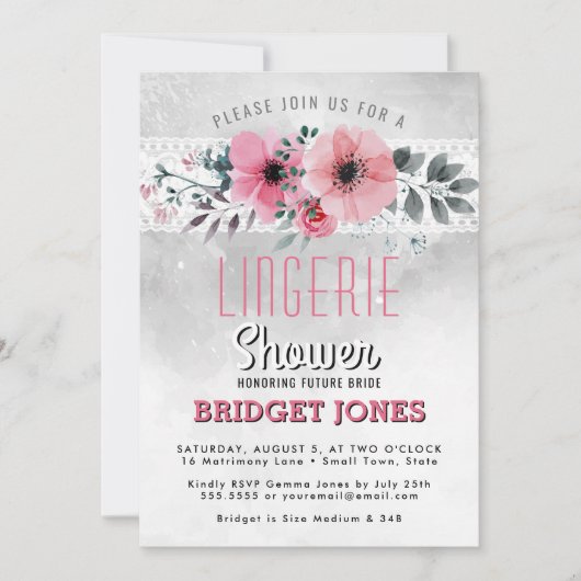 Lingerie Vrijgezellenfeest Pink Waterverf Floral L Kaart (Voorkant)