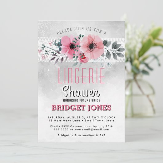 Lingerie Vrijgezellenfeest Pink Waterverf Floral L Kaart (Staand voorkant)