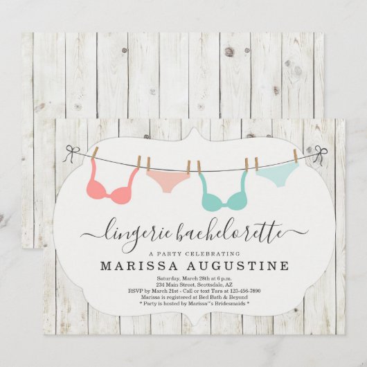 Lingerie vrijgezellenfeest - Rusticaanse waslijn Kaart (Voorkant / Achterkant)