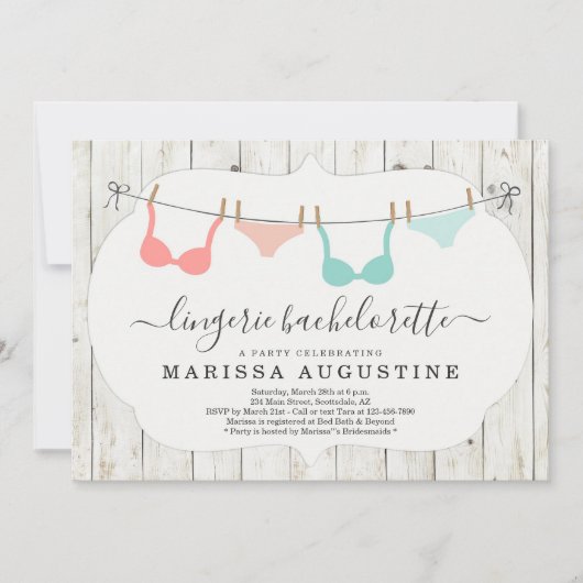 Lingerie vrijgezellenfeest - Rustieke waslijn Kaart (Voorkant)