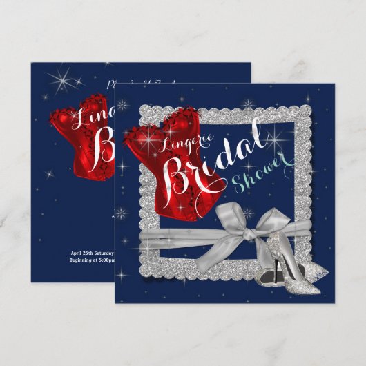 Lingerie Vrijgezellenfeest Silver Stilettos Red Co Kaart (Voorkant / Achterkant)