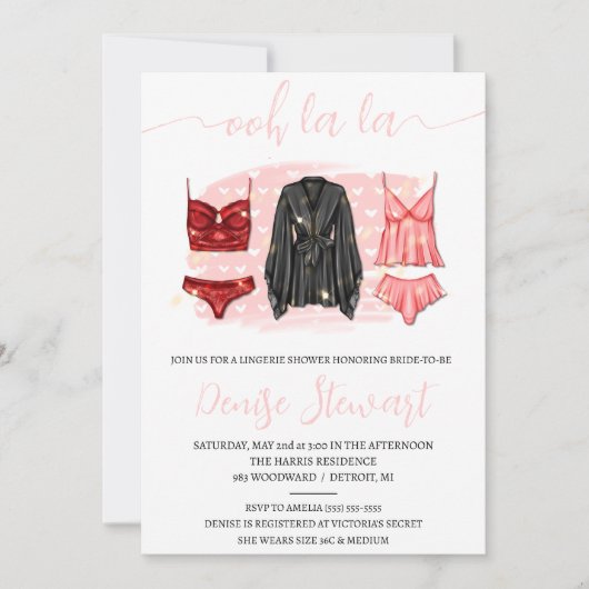 Lingeriedouche, zwart, roze, rood, Vrijgezellenfee Kaart (Voorkant)