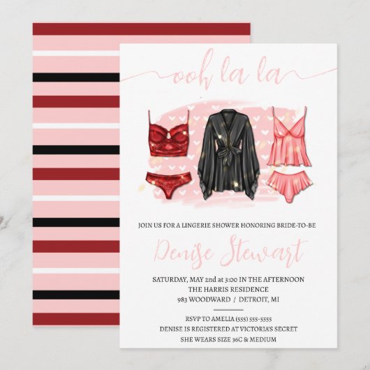 Lingeriedouche, zwart, roze, rood, Vrijgezellenfee Kaart (Voorkant / Achterkant)
