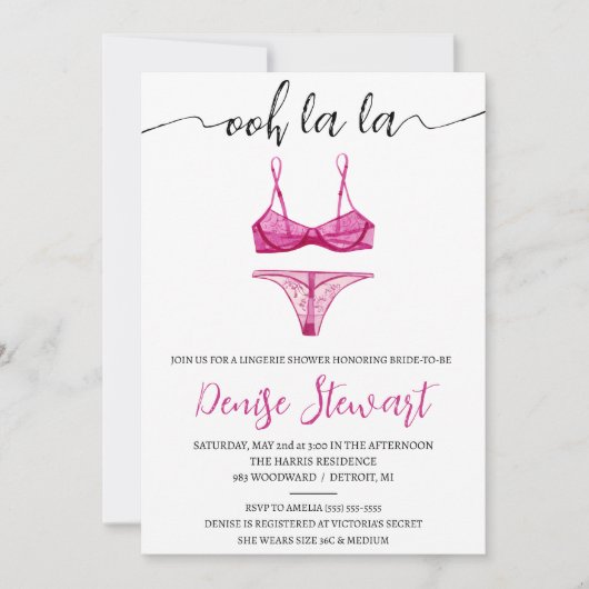 Lingeriedouche, zwart, wit, roze, Vrijgezellenfees Kaart (Voorkant)