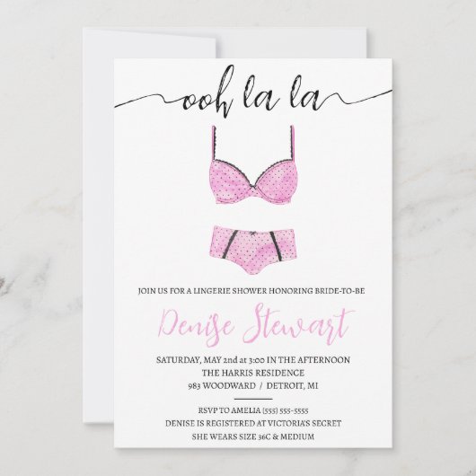 Lingeriedouche, zwart, wit, roze, Vrijgezellenfees Kaart (Voorkant)