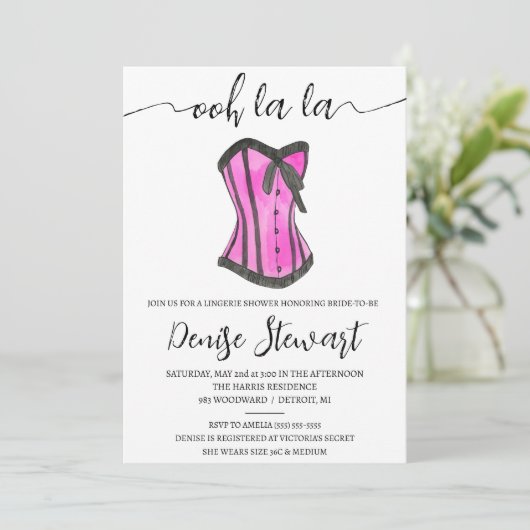 Lingeriedouche, zwart, wit, roze Vrijgezellenfeest Kaart (Staand voorkant)