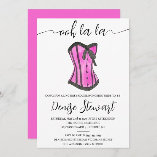 Lingeriedouche, zwart, wit, roze Vrijgezellenfeest Kaart (Voorkant / Achterkant)