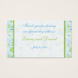 Linggroen en blauw Floral Wedding Favor Label Visitekaartje