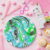 Linggroen en blauwe marmer zoals Swirls Bubbles Papieren Bordje (Feest)