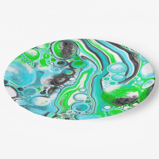 Linggroen en blauwe marmer zoals Swirls Bubbles Papieren Bordje (Gekanteld)