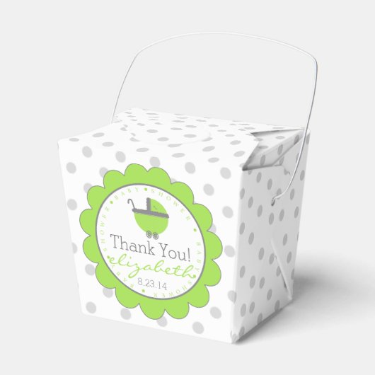 Linggroen en grijs Polka Dots-Baby shower Bedankdoosjes (Voorkant Zijde)