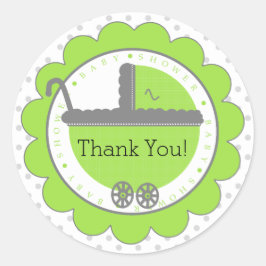 Linggroen en grijs Polka Dots-Baby shower Ronde Sticker