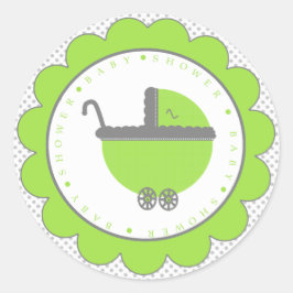 Linggroen en grijs Polka Dots-Baby shower Ronde Sticker