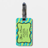 Linggroen en Turquoise Zebra & Cheetah Roze ventil Bagagelabel (Achterkant verticaal)