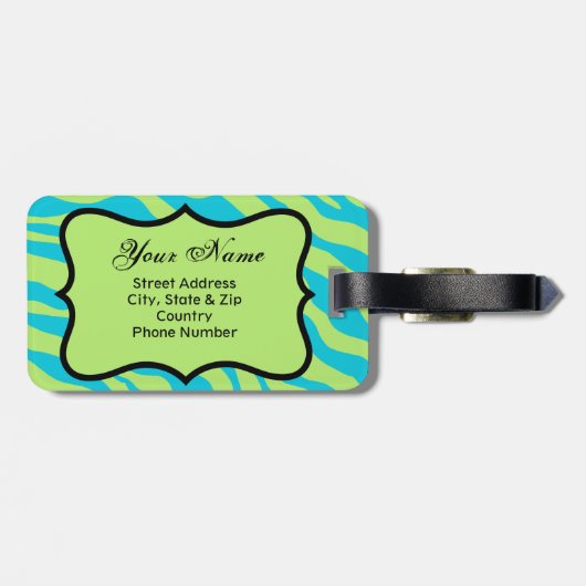 Linggroen en Turquoise Zebra & Cheetah Roze ventil Bagagelabel (Achterkant horizontaal)