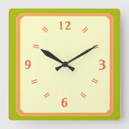 Linggroene Bleke Lemon met Peach Numers Clock Vierkante Klok