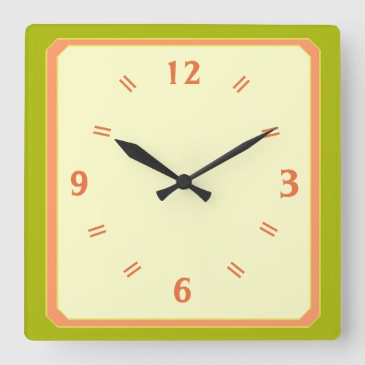 Linggroene Bleke Lemon met Peach Numers Clock Vierkante Klok (Voorkant)