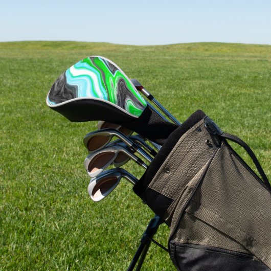 Linggroene en blauwe marmer zoals Swirls Golfheadcover (Insitu)