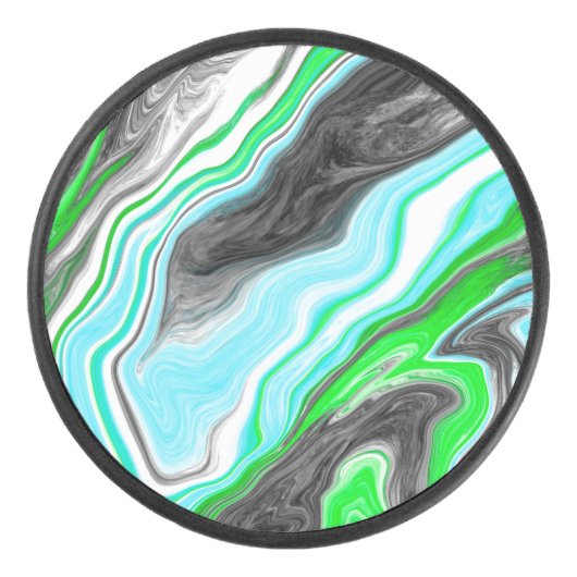 Linggroene en blauwe marmer zoals Swirls Hockey Puck (Voorkant)