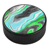 Linggroene en blauwe marmer zoals Swirls Hockey Puck (3/4)