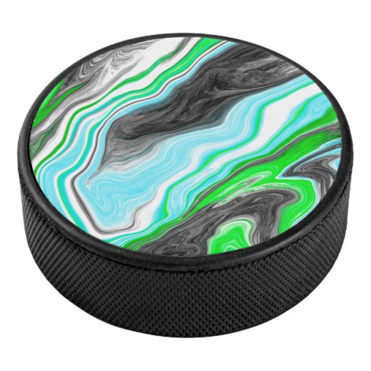 Linggroene en blauwe marmer zoals Swirls Hockey Puck (3/4)