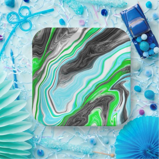 Linggroene en blauwe marmer zoals Swirls Papieren Bordje (Feest)
