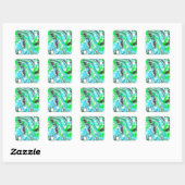 Linggroene en blauwe marmer zoals Swirls Square St Vierkante Sticker (Vel)