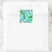 Linggroene en blauwe marmer zoals Swirls Square St Vierkante Sticker (Tas)