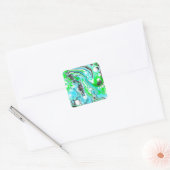 Linggroene en blauwe marmer zoals Swirls Square St Vierkante Sticker (Envelop)