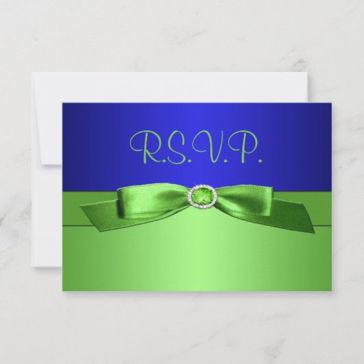 Linggroene en Royal Blue Reply Card RSVP Kaartje (Voorkant)