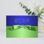 Linggroene en Royal Blue Reply Card RSVP Kaartje (Staand voorkant)