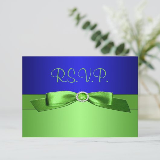 Linggroene en Royal Blue Reply Card RSVP Kaartje (Staand voorkant)