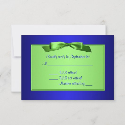Linggroene en Royal Blue Reply Card RSVP Kaartje (Achterkant)