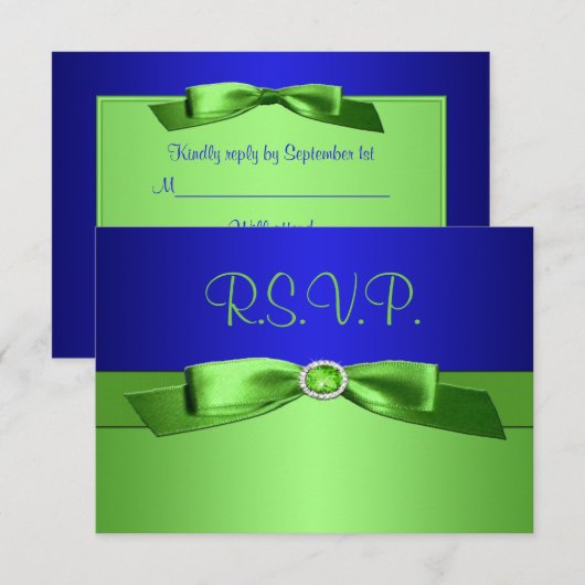 Linggroene en Royal Blue Reply Card RSVP Kaartje (Voorkant / Achterkant)