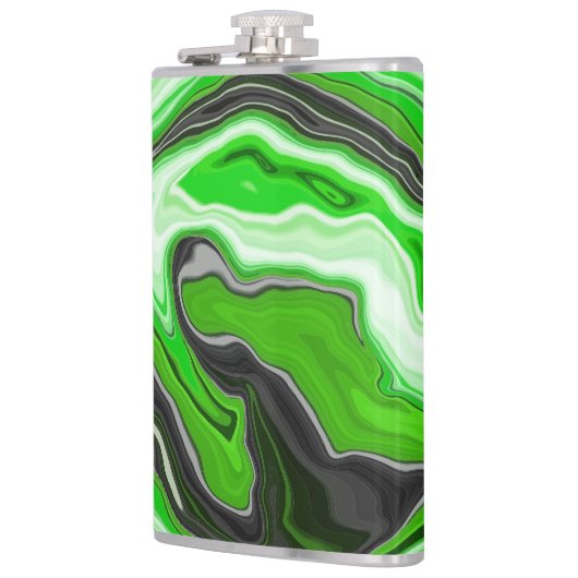 Linggroene en zwarte marmer Swirls Fluid Art Heupfles (Links)
