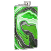 Linggroene en zwarte marmer Swirls Fluid Art Heupfles (Rechts)