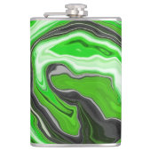 Linggroene en zwarte marmer Swirls Fluid Art Heupfles (Voorkant)