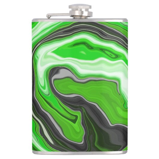 Linggroene en zwarte marmer Swirls Fluid Art Heupfles (Voorkant)
